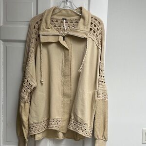 Free People Tan Crochet-Accent Utility Jacket